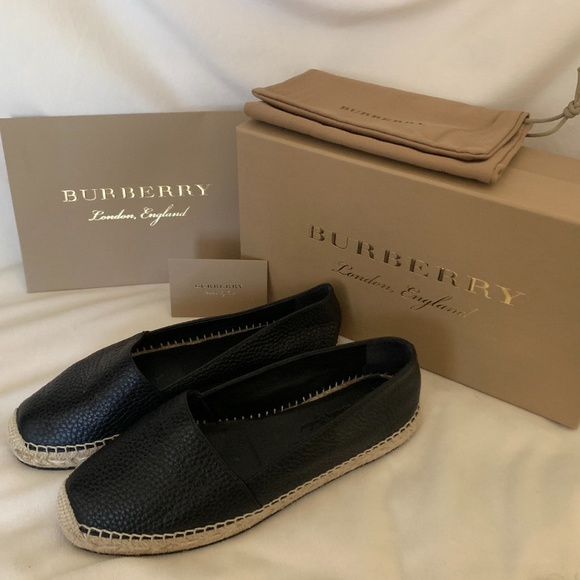 Burberry Black Leather Embossed Espadrilles - Picture 1 of 8